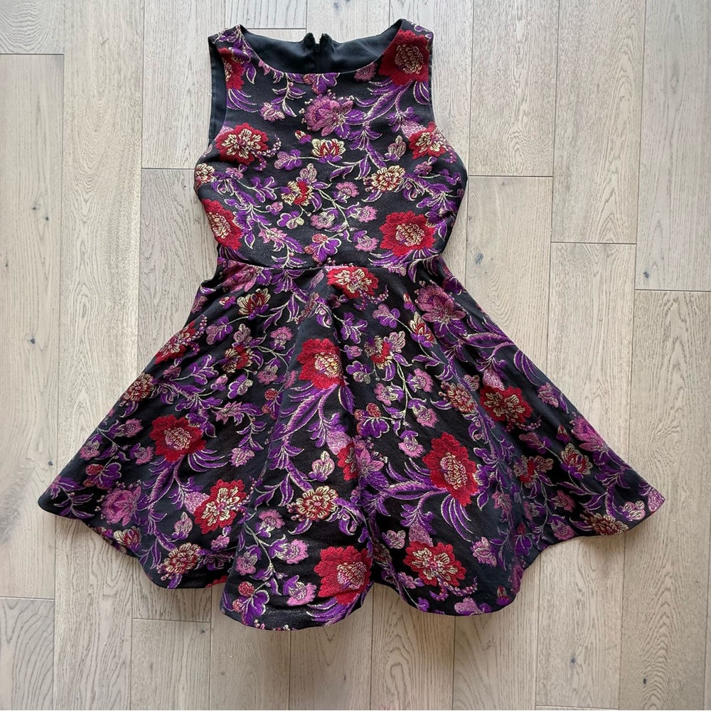 Alice + Olivia Black and Pink Floral Open Back Dress Size 4